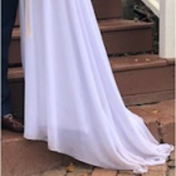 Chic Beach Boho Wedding Dress Short Sleeves Chiffon Long Bridal Gown High Side S - Picture 2 of 9